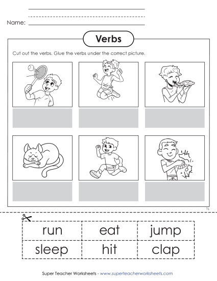 Basic Action Verbs - Cut & Paste Action Verbs Basic Action Verbs - Cut & Paste Action Verbs