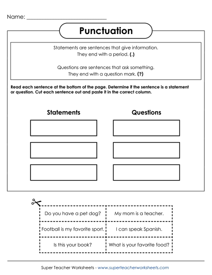 Periods, Question Marks, Exclamation Points - Cut and Paste Punctuation 1 Periods, Question Marks, Exclamation Points - Cut and Paste Punctuation 1
