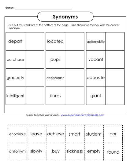 Synonyms - Cut & Glue Synonyms (Intermediate)