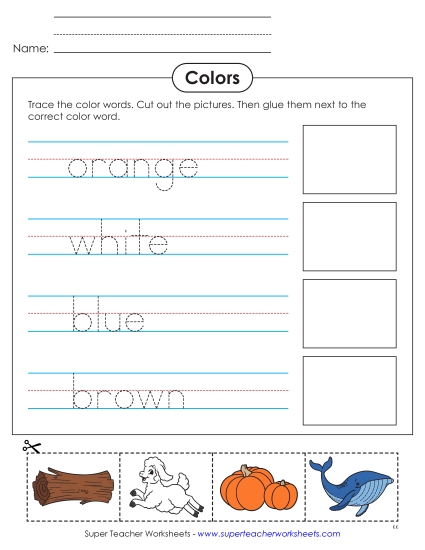 Multiple Colors - Cut, Glue, and Trace: Orange, White, Blue, and Brown