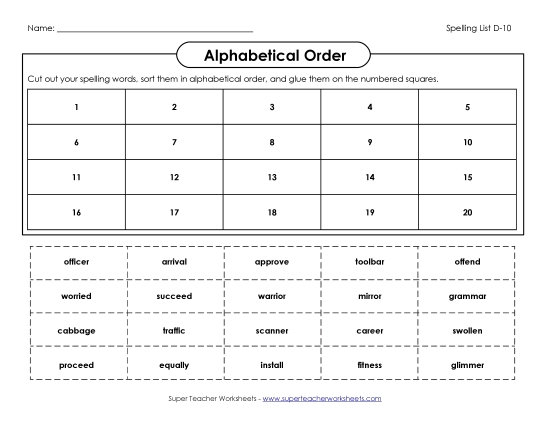 Alphabetical Order - Cut n' Glue (D-10) Alphabetical Order - Cut n' Glue (D-10)