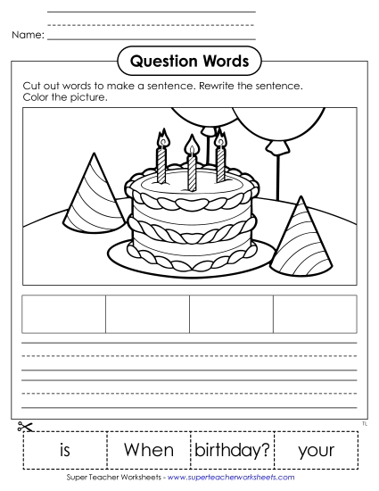 Cut & Glue Activities - Cut-Out Sentence: When