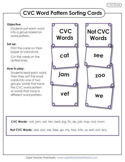 Mixed-Vowel CVC Words - CVC Word Pattern Sorting Cards (Printable PDF Worksheet)