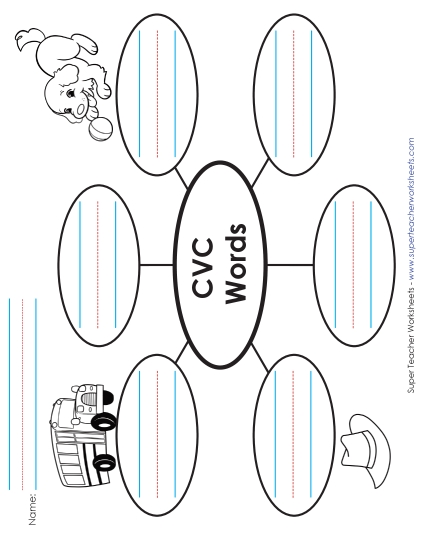 Mixed-Vowel CVC Words - CVC Word Web (Printable PDF Worksheet)
