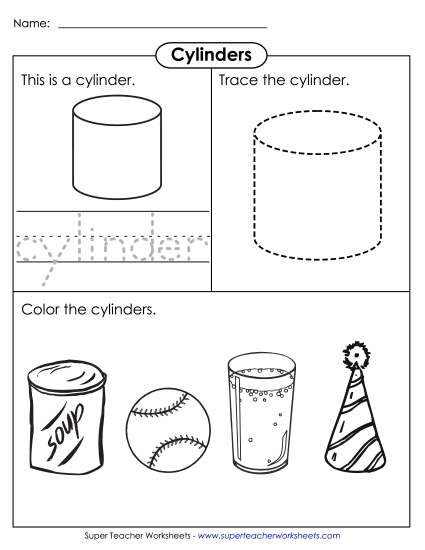 Individual Shapes - Cylinder: Trace & Color