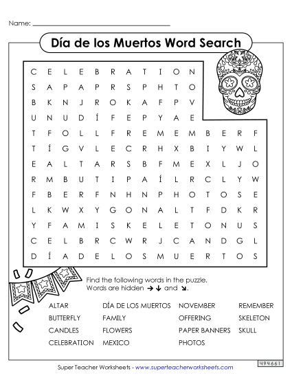 Puzzles - Día de los Muertos Word Search
