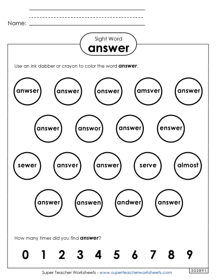 Dab or Color: Answer Dab or Color: Answer