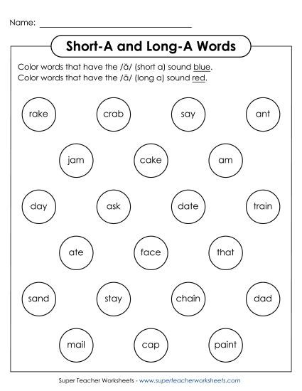 Dabber Activity: Long A and Short A Dabber Activity: Long A and Short A