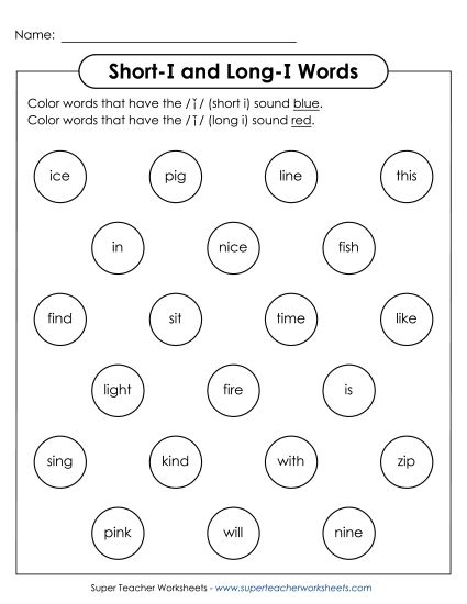Worksheets - Dabber Activity: Long-I and Short-I Worksheets - Dabber Activity: Long-I and Short-I