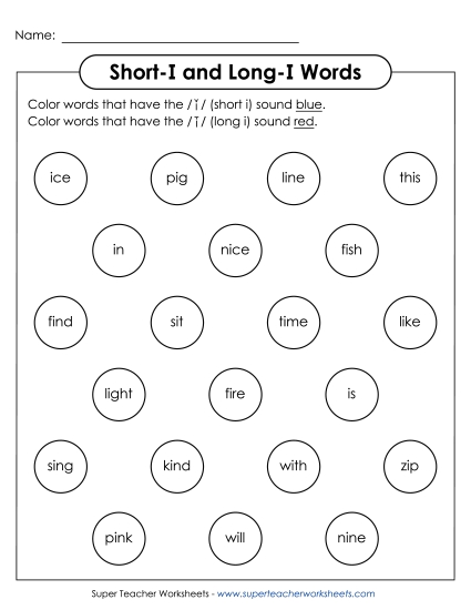 Dabber Activity: Long I and Short I