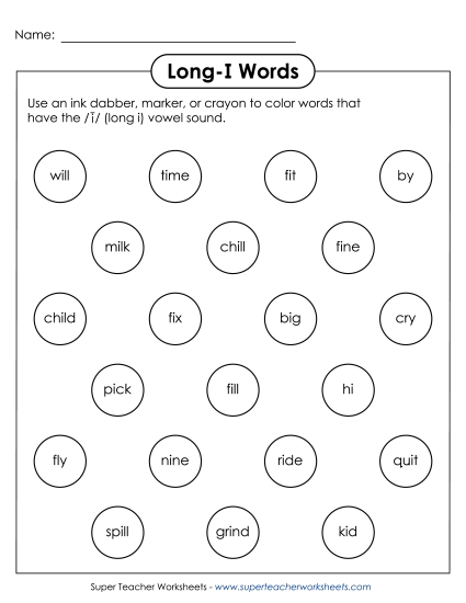 Worksheets - Dabber Activity (Long - I)