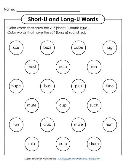 Worksheets - Dabber Activity: Long-U and Short-U Worksheets - Dabber Activity: Long-U and Short-U