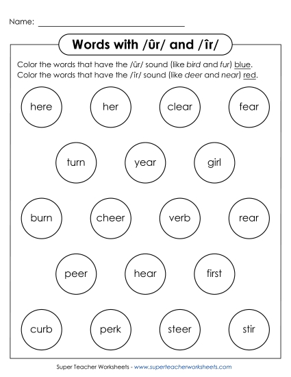 Worksheets - Dabber Circles: /ûr/ and / îr/ Worksheets - Dabber Circles: /ûr/ and / îr/