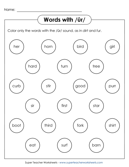 Worksheets - Dabber Circles: /ûr/