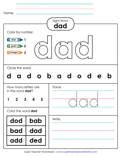 Individual Sight Words - Dad (Sight Word) Individual Sight Words - Dad (Sight Word)