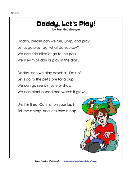 Reading Comprehension - Daddy, Let's Play (Poem) Reading Comprehension - Daddy, Let's Play (Poem)