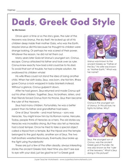 Reading Comprehension - Dads, Greek God Style
