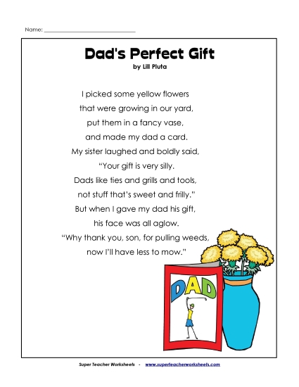 Reading Comprehension - Dad's Perfect Gift (Poem)