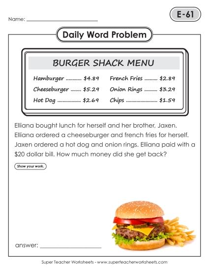 Daily Word Problems  E-61 through E-65