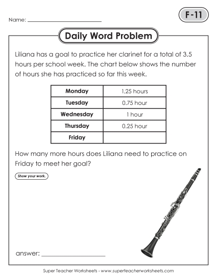 Daily Word Problems<BR>F-11 through F-15 (Printable PDF Worksheet)
