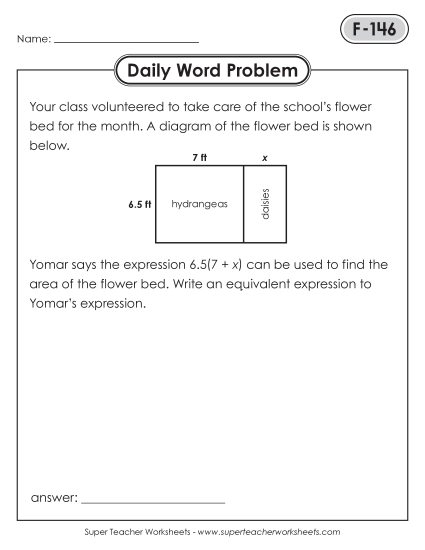Daily Word Problems<BR>F-146 through F-150 (Printable PDF Worksheet)