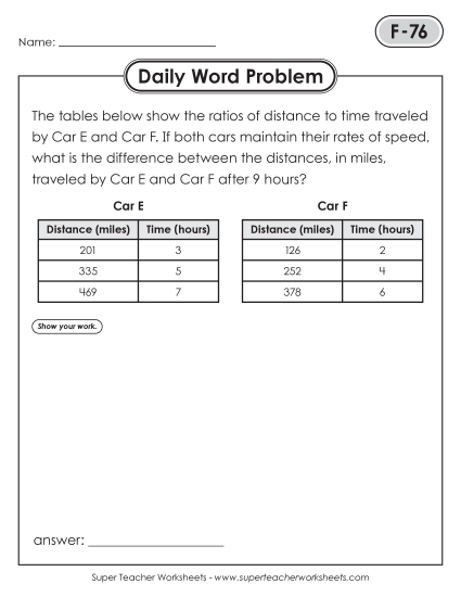 Daily Word Problems<BR>F-76 through F-80 (Printable PDF Worksheet)