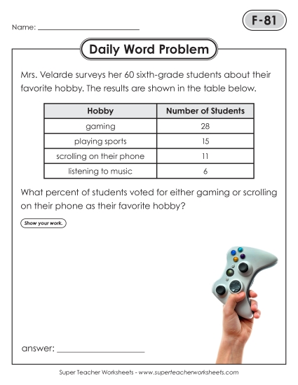 Daily Word Problems<BR>F-81 through F-85 (Printable PDF Worksheet)