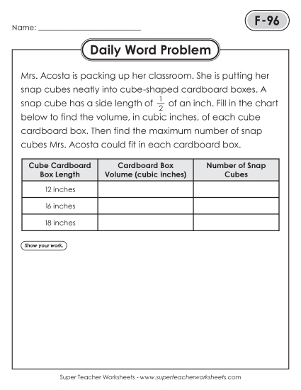 Daily Word Problems<BR>F-96 through F-100 (Printable PDF Worksheet)
