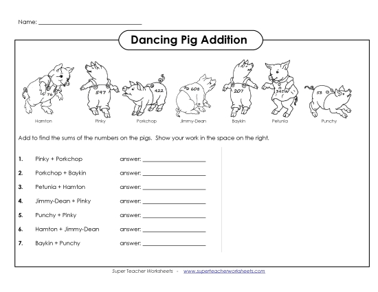 Addition (3-Digit Addends) - Dancing Pig Addition