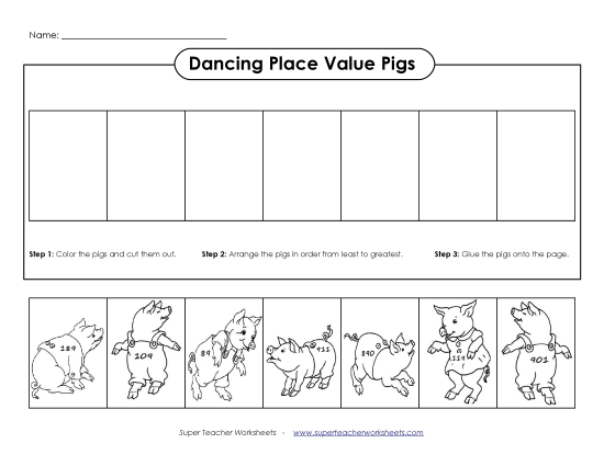 Ordering Numbers - Dancing Pigs (3-Digit) 