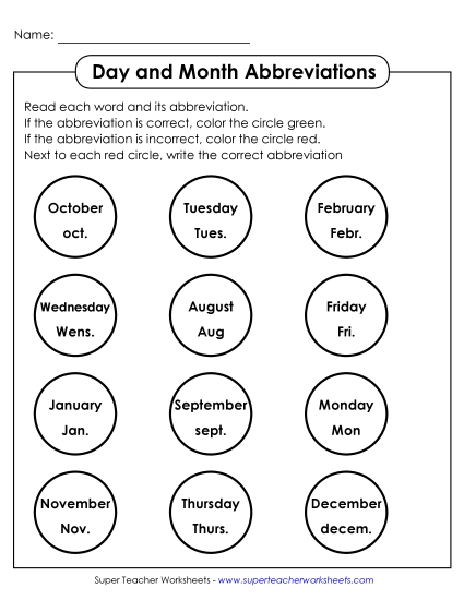 Days and Months - Day Month Coloring Abbreviations Days and Months - Day Month Coloring Abbreviations