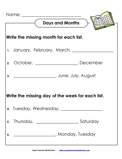 Calendars (Basic) - Days and Months Calendars (Basic) - Days and Months