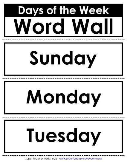 Pocket Chart Word Wall Words - Days of the Week Pocket Chart Word Wall Words - Days of the Week