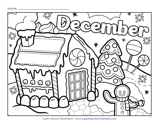 Month Coloring Pages - December (Advanced) (Printable PDF Worksheet)