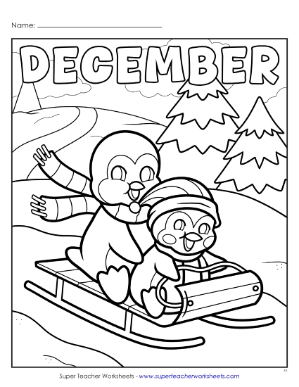 Month Coloring Pages - December (Basic) (Printable PDF Worksheet)