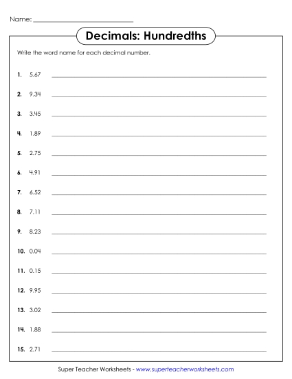Hundredths - Decimal Names - Hundredths 2