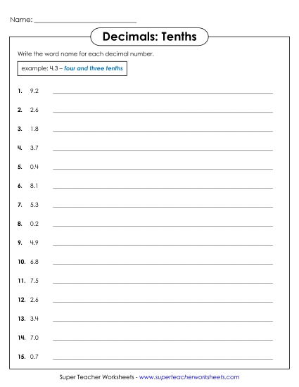 Tenths - Decimal Names - Tenths 2