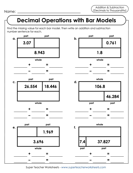 Thousandths - Decimal Operations to the Thousandths with Bar Models 