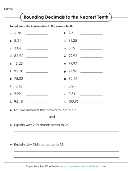 Nearest Tenth - Decimal Rounding - Nearest Tenth Nearest Tenth - Decimal Rounding - Nearest Tenth