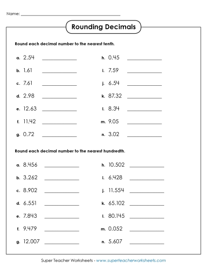 Nearest Tenth, Hundredth, Whole Number (Mixed) - Decimal Rounding - Tenths and Hundredths Nearest Tenth, Hundredth, Whole Number (Mixed) - Decimal Rounding - Tenths and Hundredths