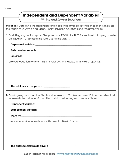Dependent & Independent Variables w/ Equations - Dependent & Independent Variables: Write & Solve Equations