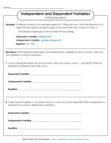 Dependent & Independent Variables w/ Equations - Dependent & Independent Variables: Writing Equations Dependent & Independent Variables w/ Equations - Dependent & Independent Variables: Writing Equations