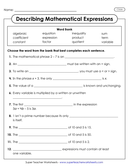 Key Terms - Describing Mathematical Expressions (Cloze) Key Terms - Describing Mathematical Expressions (Cloze)