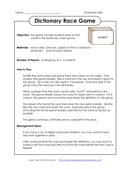 Dictionary Race Game Dictionary Race Game