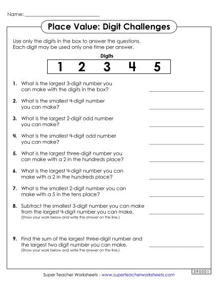 Place Value - Digit Challenges