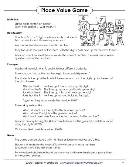 Place Value - Digit Game Place Value - Digit Game