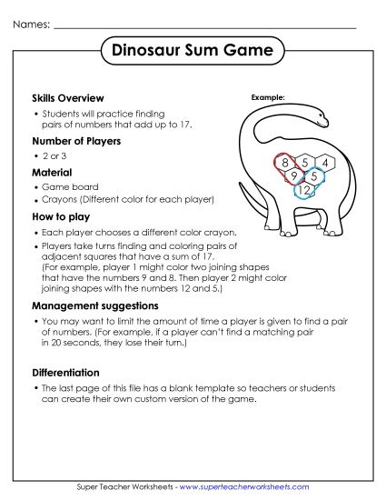 Sum Game - Dinosaur Sum Game