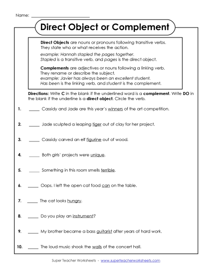 Direct Object or Complement Direct Object or Complement