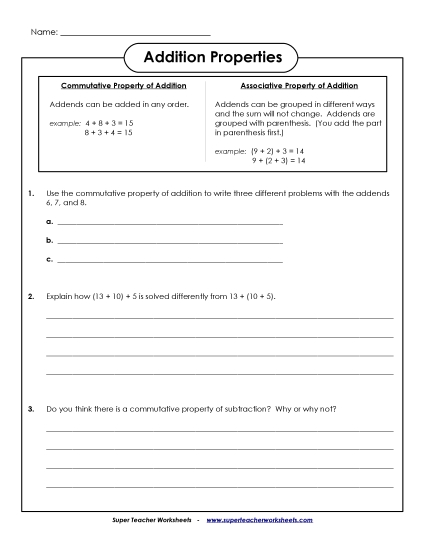 Basic - Discuss & Write: Addition Properties Basic - Discuss & Write: Addition Properties