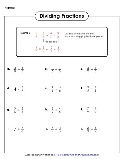 Worksheet Images - Dividing Fractions (Introduction)
